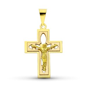18K CRUZ CON CRISTO ORO BICOLOR 27X18 MM