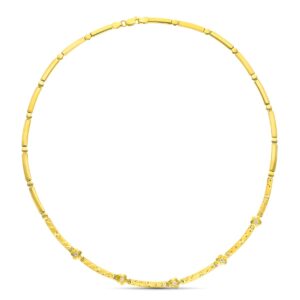 18K GARGANTILLA ORO AMARILLO MATE Y BRILLO TRAMOS TALLADOS Y CIRCONITA