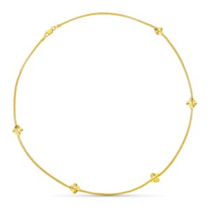 18K COLLAR ORO AMARILLO FLORES Y CADENA REDONDA ESPIGA 45CM