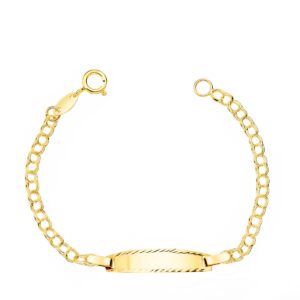 18K ESCLAVA BEBE ORO AMARILLO HUNGARINA PLACA CHAPA BRILLO TALLADA 19X4 MM 11.5 CM