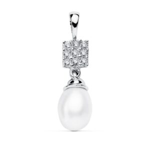 18K COLGANTE ORO BLANCO CUAJO Y PERLA 22X8 MM