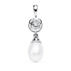 18K COLGANTE ORO BLANCO CHATON Y PERLA 22X8 MM