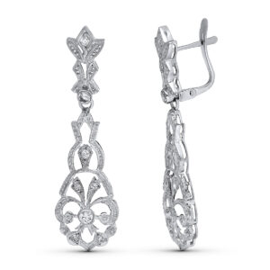 18K PENDIENTES ORO BLANCO LARGOS CIRCONITA CIERRE CATALÁN