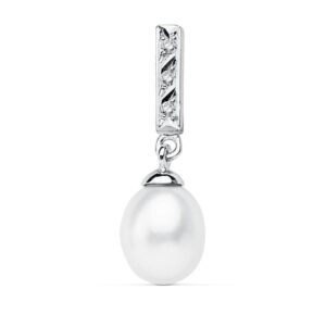 18K COLGANTE ORO BLANCO BARRA Y PERLA 25X8 MM