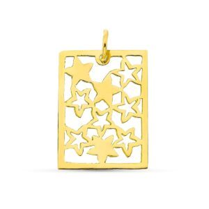 18K COLGANTE ORO AMARILLO RECTANGULO CALADO ESTRELLAS