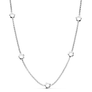 18K GARGANTILLA ORO BLANCO FLORES CADENA ROLO 42CM