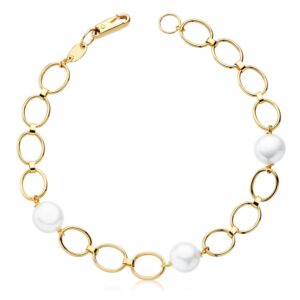 18K PULSERA ORO COMUNION PERLA CULTIVADA OVAL 18CM