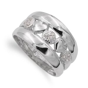 18K SORTIJA ORO BLANCO CORAZONES Y CIRCONITAS. ANCHO: 12 MM