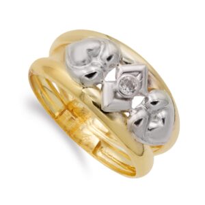18K SORTIJA OR BICOLOR DOBLE CUERPO MOTIVOS CON CIRCONITA. ANCHO: 9,5 MM