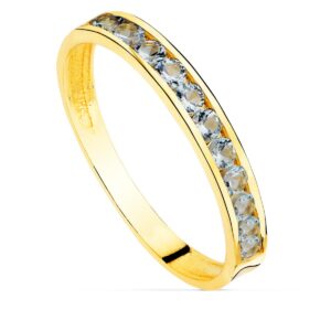18K SORTIJA ORO AMARILLO CIRCONITA AGUAMARINA ANCHO CUERPO 2.5 MM