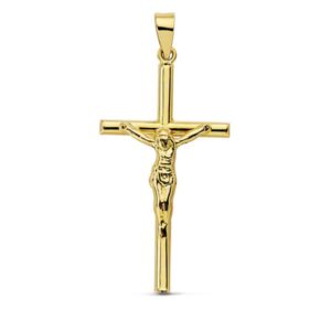18K CRUZ ORO AMARILLO CON CRISTO HUECA 32X16 MM