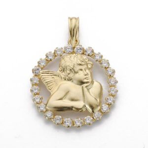 18K MEDALLA SILUETA ORO AMARILLO ANGEL CIRCONITA 19 MM