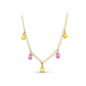 18K GARGANTILLA ORO AMARILLO LAGRIMAS PIEDRAS COLOR TOPACIO-ROSA