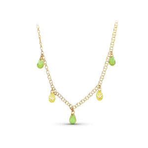 18K GARGANTILLA ORO AMARILLO LAGRIMAS PIEDRAS COLOR VERDE-TOPACIO