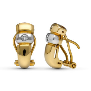 18K PENDIENTES ORO AMARILLO DIAMANTES TALLA BRILLANTE 0.10 QTS. 14X6 MM CIERRE OMEGA