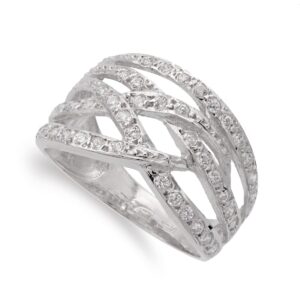 18K SORTIJA ORO BLANCO BANDAS CON CIRCONITA ANCHO 12 MM CUERPO 4 MM