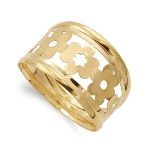 18K SORTIJA ORO AMARILLO FLORES CALADA MATE Y BRILLO. ANCHO: 14 MM