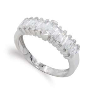 18K SORTIJA ORO BLANCO BARRAS EN ESCALERA CON CIRCONITAS. ANCHO: 6,5 MM