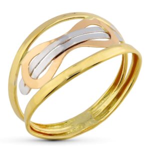 18K SORTIJA ORO TRICOLOR BANDAS CON MOTIVO INFINITO