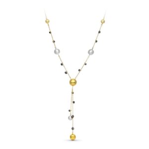 18K GARGANTILLA ORO BICOLOR BOLAS MATE Y BRILLO Y PIEDRAS