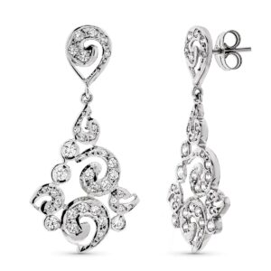 18K PENDIENTES ORO BLANCO LARGOS FILIGRANA CIERRE PRESION