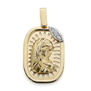 18K MEDALLA ORO AMARILLO DIAMANTES TALLA BRILLANTE 0.054 QTS. 24X15 MM