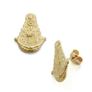 18K PENDIENTES ORO AMARILLO VIRGEN ROCIO SILUETA 17X13 MM CIERRE PRESION