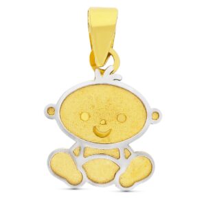 18K COLGANTE ORO BICOLOR NIÑO LASER. 11X9 MM