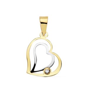 18K COLGANTE CORAZON ORO BICOLOR 16X14 MM Y CIRCONITA