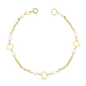 18K PULSERA NIÑA PERLA ORO AMARILLO 3.5 MM 15.5 CM