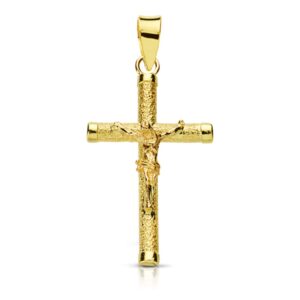 18K CRUZ ORO AMARILLO CRISTO HUECA DIAMANTADA 25X14 MM