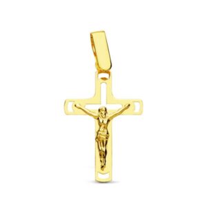 18K CRUZ ORO AMARILLO CON CRISTO CALADA LASER