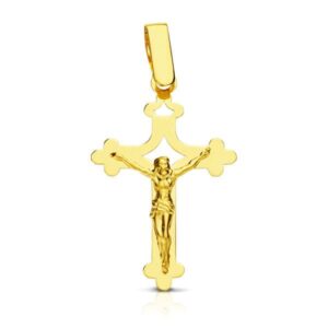 18K CRUZ ORO AMARILLO CON CRISTO GRANDE CALADA LASER