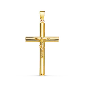 18K CRUZ ORO AMARILLO CON CRISTO TUBO HUECO. 30 X 18 X 3 MM