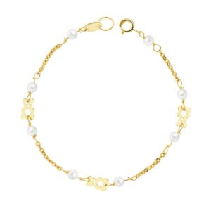 18K PULSERA ORO AMARILLO PERLAS Y OSO S. 16.5 CM