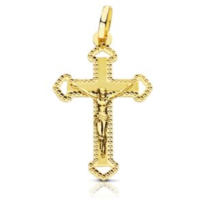 18K CRUZ ORO AMARILLO CON CRISTO TALLADA 27X17 MM