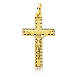 18K CRUZ ORO AMARILLO CRISTO TALLADA 27X15 MM