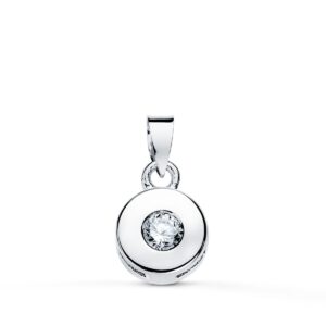 18K COLGANTE ORO BLANCO CHATON 6 MM DIAMANTE TALLA BRILLANTES 0.065 QTS SI-H