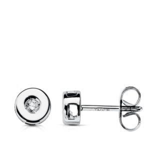 18K PENDIENTES ORO BLANCO DIAMANTES TALLA BRILLANTE 0.07 QTS. 5.5MM CIERRE PRESION