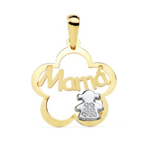 18K COLGANTE MAMA FLOR BICOLOR NIÑA 18 MM