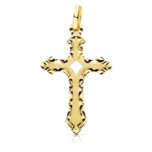 18K CRUZ ORO AMARILLO SIN CRISTO TALLADA 27X17 MM