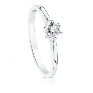 18K SOLITARIO DIAMANTE TALLA BRILLANTE ORO BLANCO 0.150 QTS. SI-H