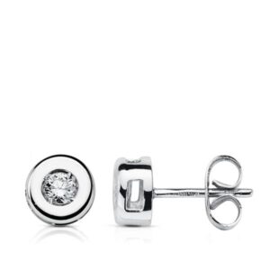 18K PENDIENTES ORO BLANCO DIAMANTES 6.5 MM 0.220 QTS. H-SI CIERRE PRESION