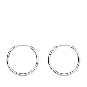 18K PENDIENTES AROS ORO BLANCOS HUECOS REDONDOS 15 X 1.20 MM