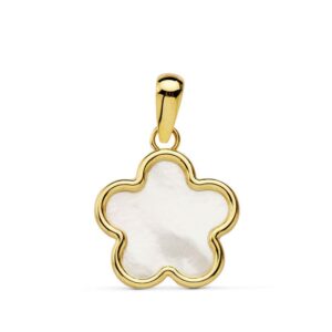 18K COLGANTE ORO AMARILLO FLOR NACAR 12X12 MM