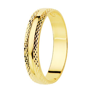 18K ALIANZA ORO AMARILLO BRILLO Y BORDES TALLADOS. ANCHO 4 MM
