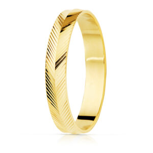 18K ALIANZA ORO AMARILLO TALLADO ESPIGA BRILLO 3.5 MM