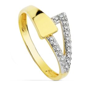 18K SORTIJA BICOLOR CIRCONITA CUERPO 2 MM