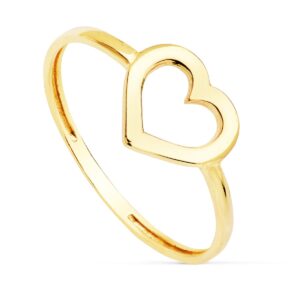 18K SORTIJA ORO AMARILLO CORAZON CALADO BRILLO 9 MM