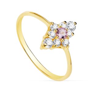 18K SORTIJA ORO AMARILLO AMATISTA CUAJO 10X7 MM